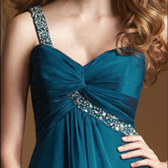 Teal knee length chiffon - Picture 5 of 13